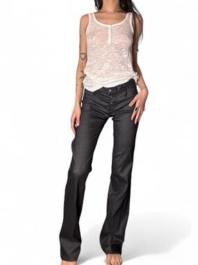Y2K Black Shiny Straight Leg Pants by Xoxo